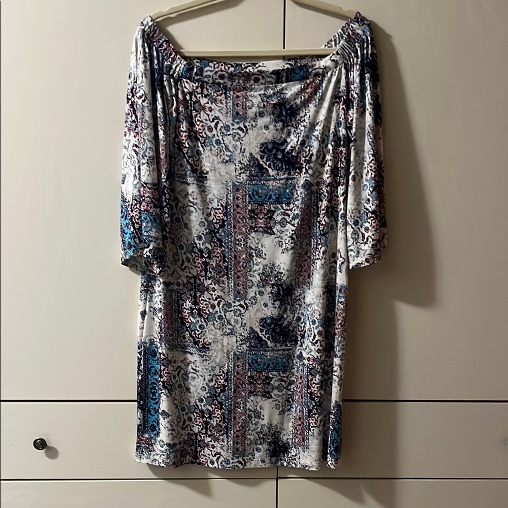 Veronica M. Blue and White Patterned Dress